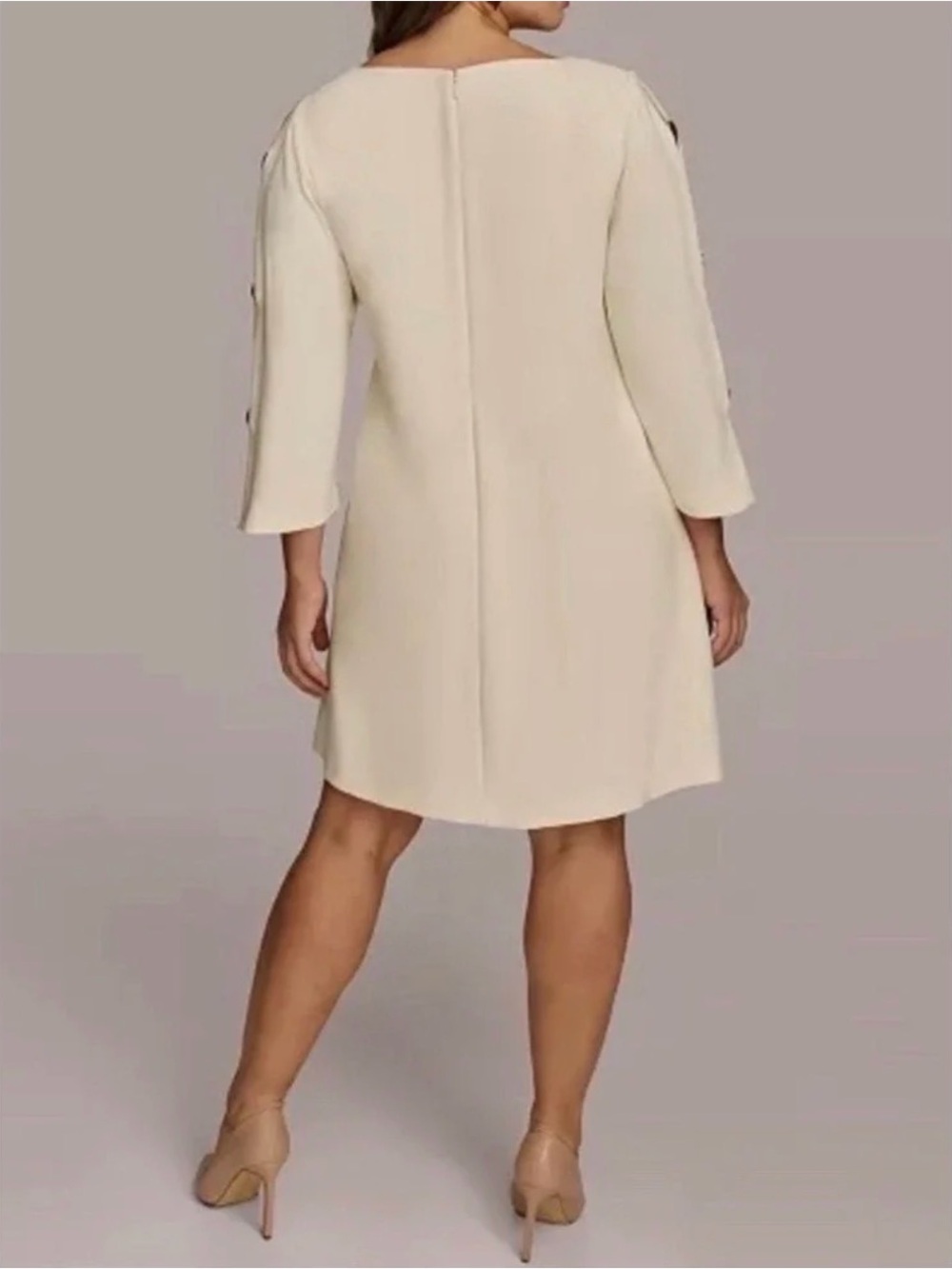 Donna Karan Light Cream Shift Dress with Button-Trim Sleeves - Picture 2 of 3